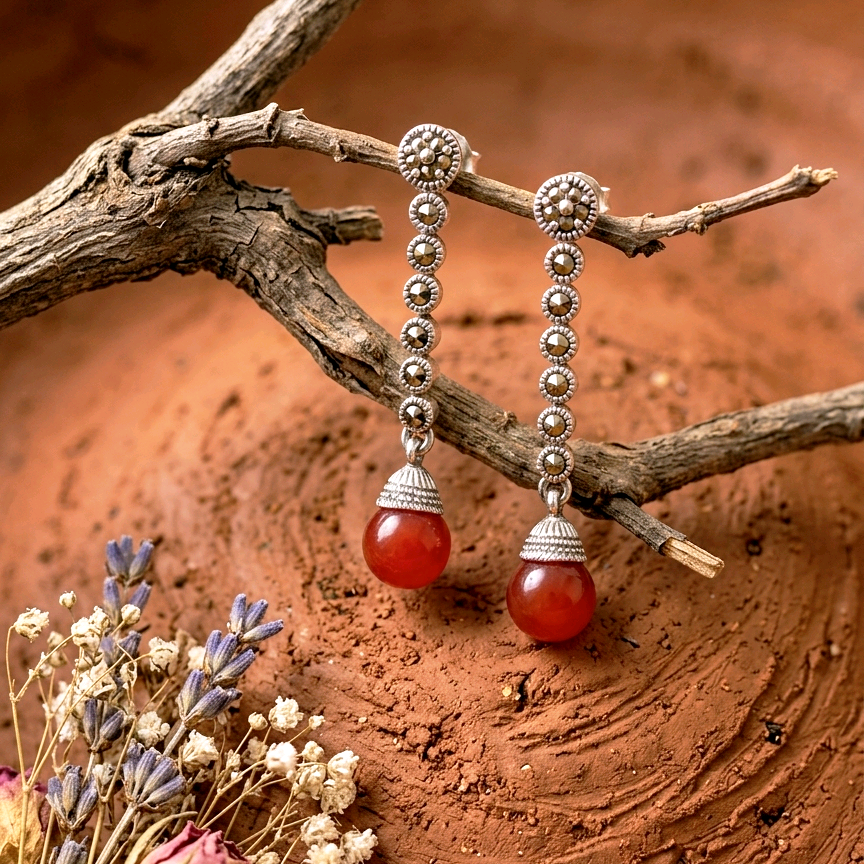 Sterling Silver Carnelian Drop Earrings